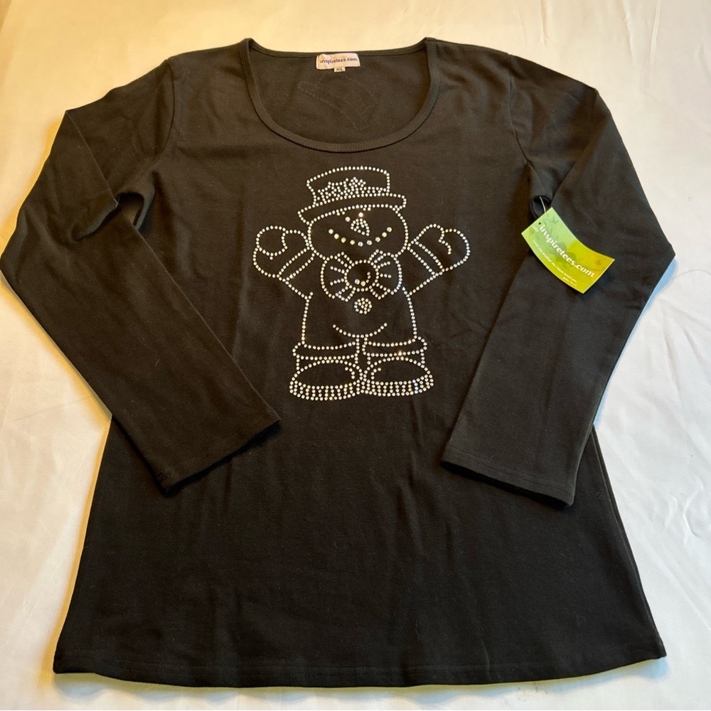 NWT Inspiretees Crystal Snowman Shirt Sz XL Black
